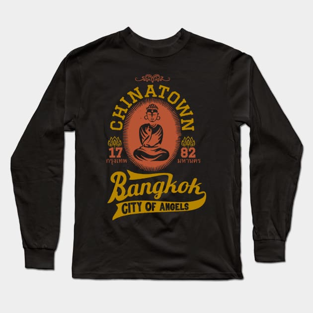 Vintage Bangkok Buddha Logo - Retro Thai Shirt Design Long Sleeve T-Shirt by Boogosh